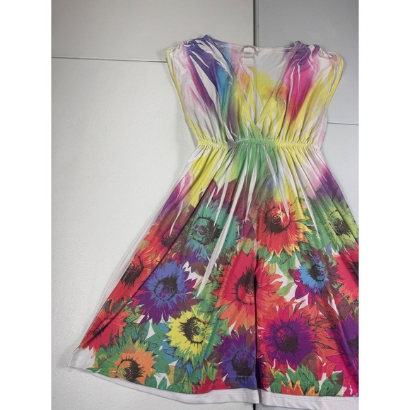 Belinda Rainbow Sunflower Dress V-Neck Sleeveless Summer Made in USA L - Picture 2 of 10